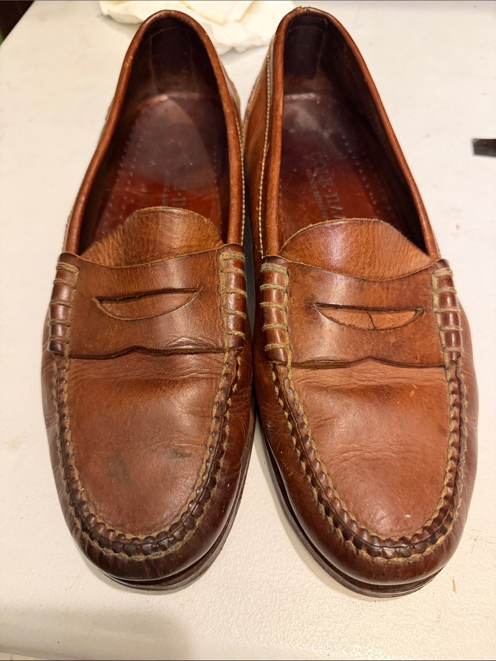Cole Haan Cognac Brown Leather Penny Loafers